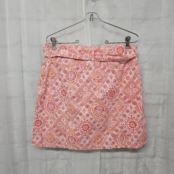 Pink Orange Boho Hippie Geometric Floral Belted Skort 10 - Picture 4 of 10